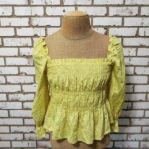 Who What Wear Yellow Smocked Peplum Top, Large